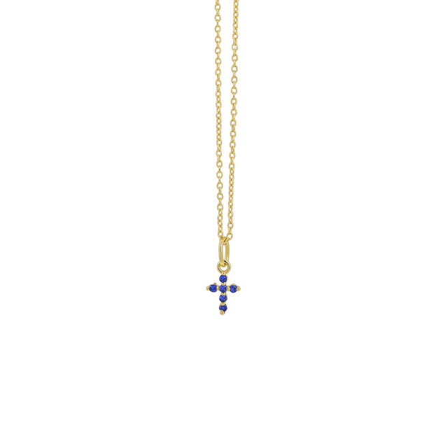 Women's Necklace Cross Silver 925-Gold Plating IP- Blue Zircons 3TA-KD176-3M Prince
