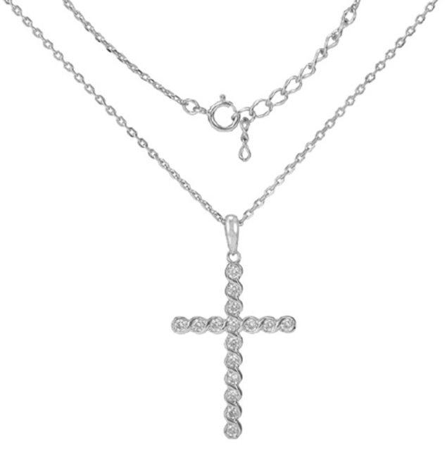 Women's Necklace Big Cross Silver 925 White Zircons 3TA-KD202 Prince