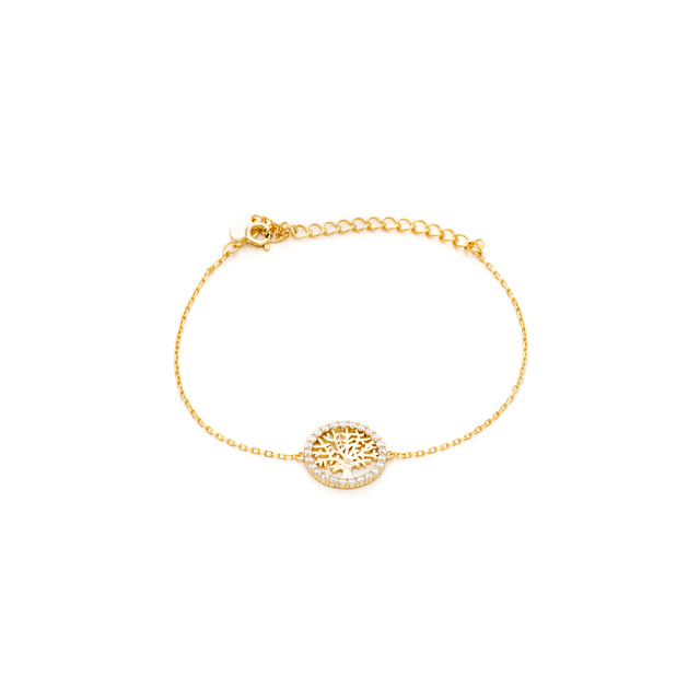 Women's Bracelet  Life Tree Silver 925 With White Zircons And White Mop 5F-BR068 Prince Gold  Plating