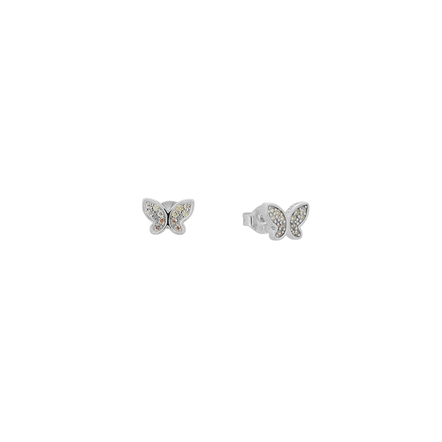 Women's Stud Earrings Butterfly Silver 925-Pink And Yellow Zircon Platinum Plated 23ZK-SC173-1Y Prince