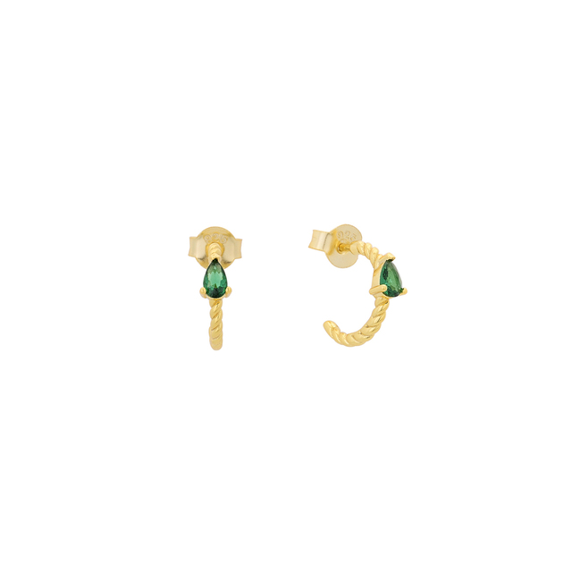 Women's Hoop Earrings Silver 925-Green Zircons Gold Plated 3ZK-SC178-3E Prince