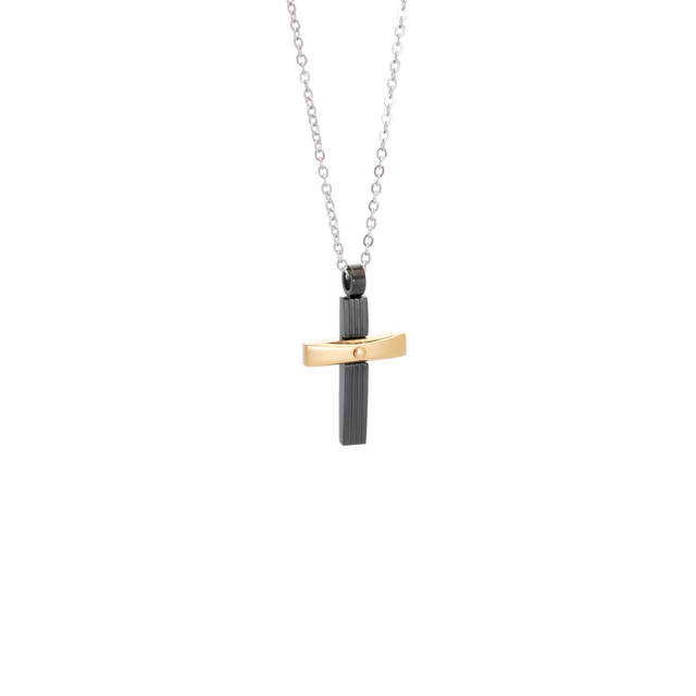 Men's Cross Necklace 41D-KD052BG Visetti Steel 316-Gold And Black IP