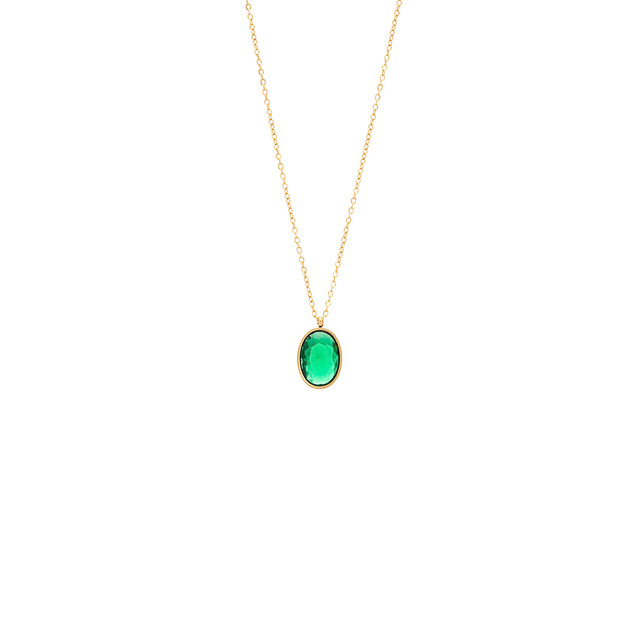 Women's Necklace 42AD-KD001GE Visetti Steel 316L- Gold IP-Emerald Color Stone