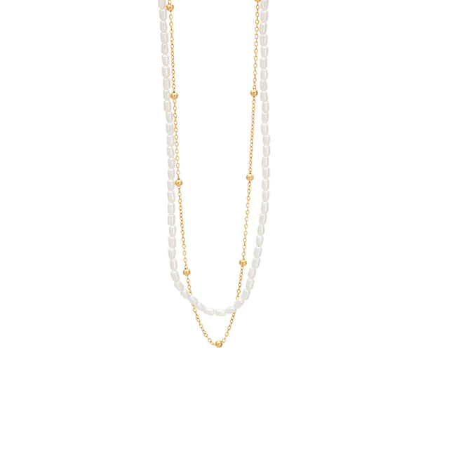 Women's Double  Necklace Pearls 42AE-KD041G Visetti Steel 316L-Gold Plating IP