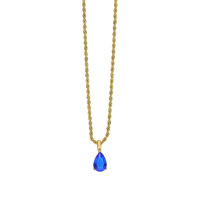 Women's Teardrop Necklace Visetti 42AM-KD002GM 316L Steel With Blue Crystal - IP Gold Plating