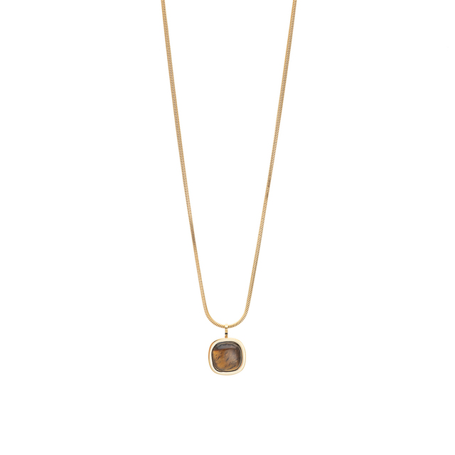 Women's Necklace 42M-KD011GC Visetti Steel 316L- Gold IP- Tiger Eye Stone