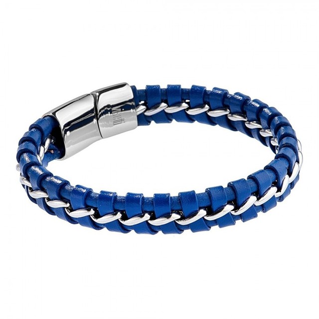 Men's Bracelet Visetti Steel-Blue Leather Braid