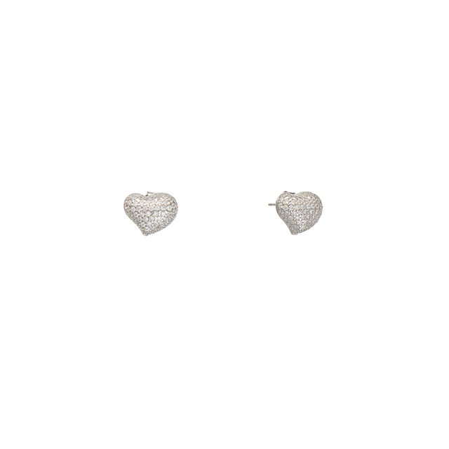Women's Heart Stud Earrings Silver 925 With Zircon 4A-SC098 Prince