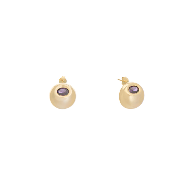 Women's Stud Earrings Silver 925-Gold Plated IP With Amethyst 4A-SC109-3 Prince