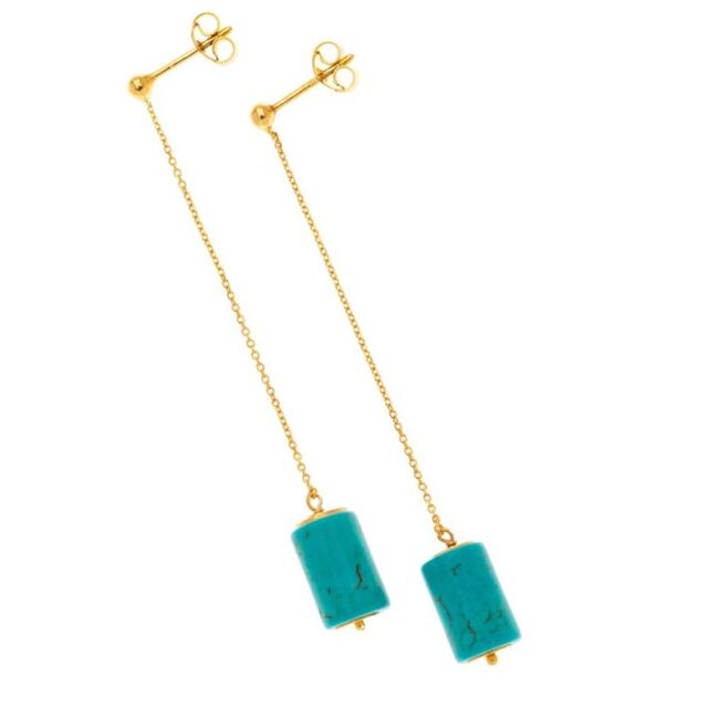 Women's Long Earrings Silver 925-Gold Plated Gemstone Turquoise 51079 Arteon