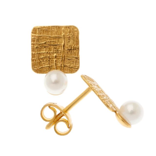 Women's Earrings Arteon 51128 Squares Made of 925 Sterling Silver-Gold Plated With Pearls