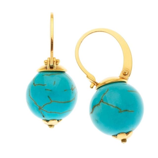 Women's Earrings With Turquoise Stone Silver 925-Gold Plated 51201 Arteon