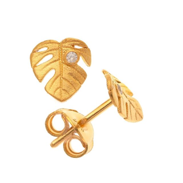 Women's Earrings Arteon 51241 Leaves Made of 925 Sterling Silver-Gold Plated IP White Zircon