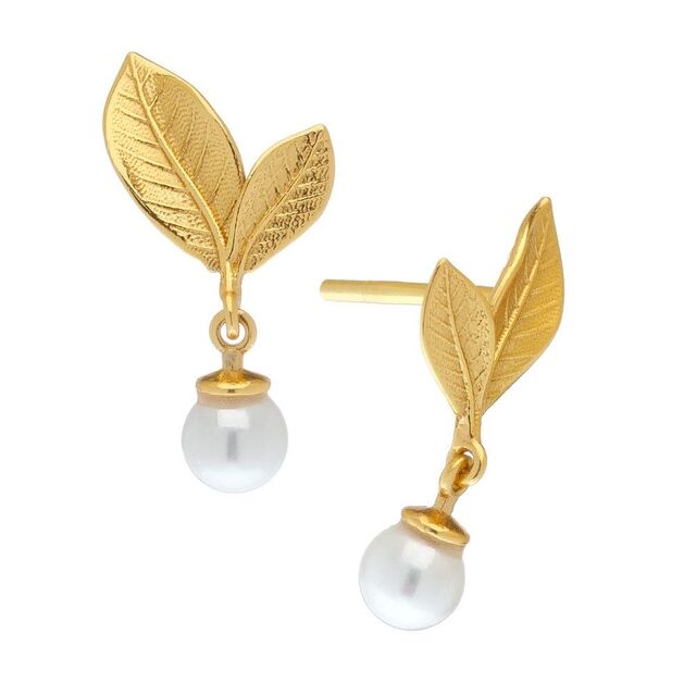 Γυναικεία Σκουλαρίκια Arteon 51242 Φυλλαράκια Από Ασήμι 925ο-Επιχρύσωση Με Shell Πέρλες