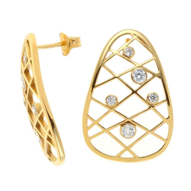 Women's Earrings Arteon 51472 Mesh Made of Brass-Gold Plated IP White Zircons