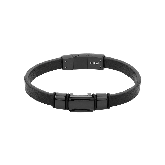 Men's Bracelet Visetti 51C-BR367B Steel 316L-Black IP-Leather