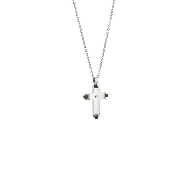 Men's Cross Necklace 51D-KD067SB Visetti Steel 316L-Black IP