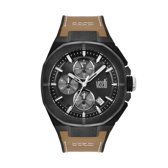 Ανδρικό ρολόι Visetti  Ατσάλι 316L 51I-SW006BK-Δερμάτινο Λουρί