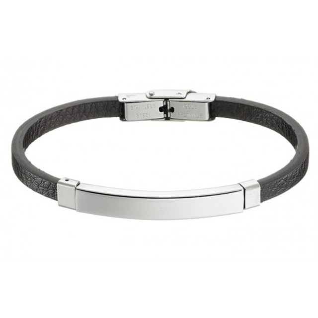 Men's bracelet black leather steel N-00439