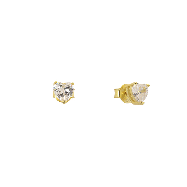 Women's Heart Stud Earrings Silver 925-Gold Plated IP-White Zircon Solitaire 5A-SC252-3 Prince