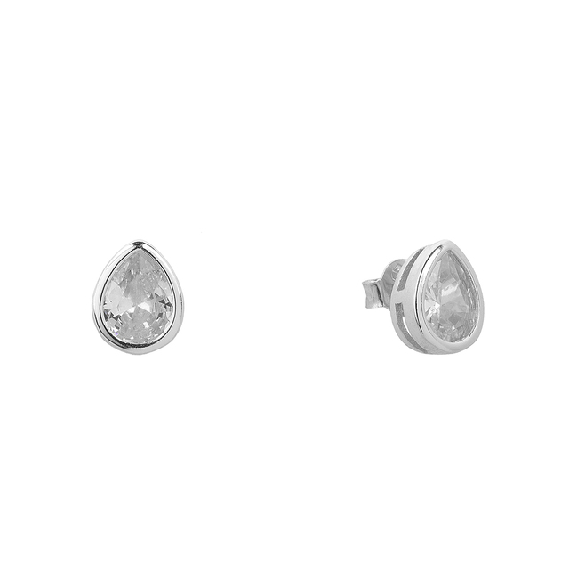 Women's Stud Tear Earrings  Silver 925 Zircon Solitaire 5A-SC269 Prince