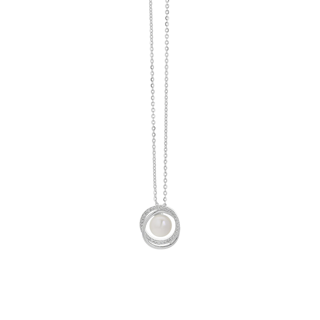 Women's Necklace Silver 925 Freshwater Pearl Rhodium Plating With Zircon 5F-KD045-1 Prince