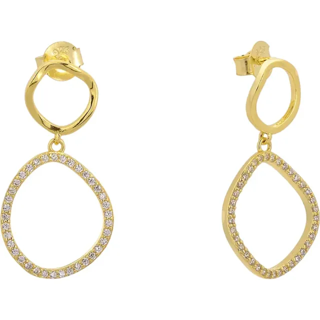 Women's Long Earrings With Two Circles With Zircon Silver 925 5F-SC091 Prince