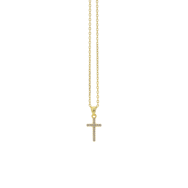 Women's Necklace Cross Silver 925 White Zircons 5TX-KD004 Prince