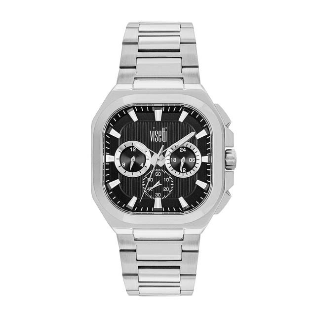 Ανδρικό Τετράγωνο Ρολόι Horizon 61I-SW012SB Visetti Ατσάλι 316L Μαύρο Καντράν 