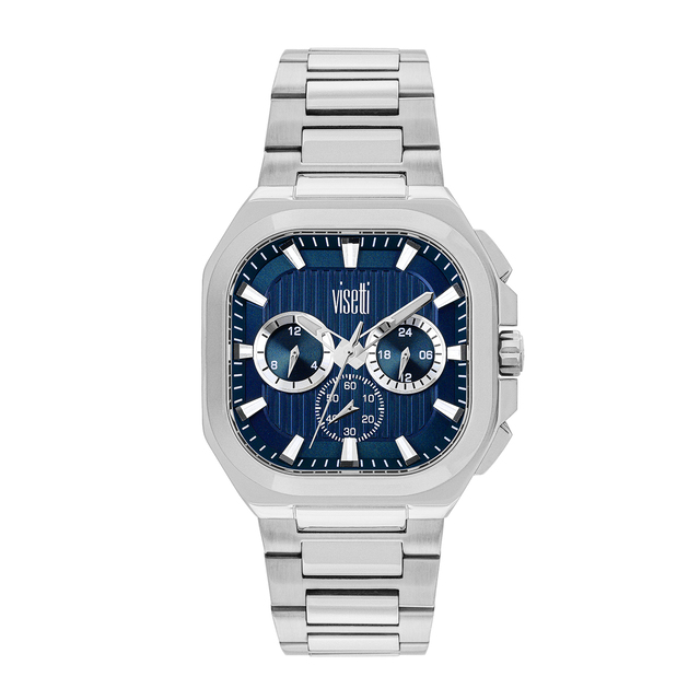 Men's Square Watch Horizon 61I-SW012SC Visetti 316L Steel Blue Dial