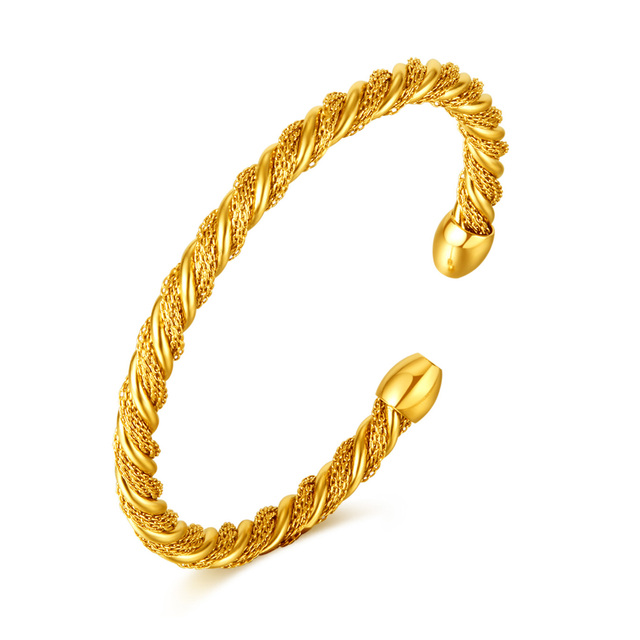 Women's Twisted Bangle-Bracelet 62B-BR001G Visetti Steel 316L-Gold Plating IP