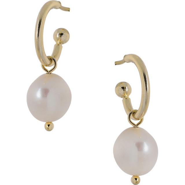 Women's Earrings Hoops Silver 925 Gold Plated-Pearl  8A-SC161-3  Prince