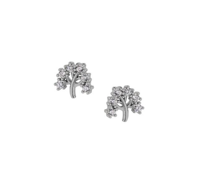 Women's Stud Earrings Tree Silver 925-Zircon Rhodium Plated 8A-SC173-1 Prince