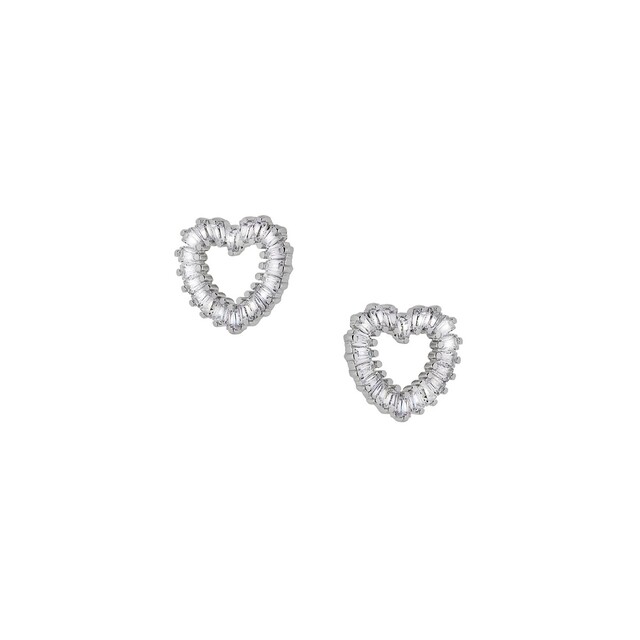 Women's Stud Earrings Heart Silver 925-Zircon Rhodium Plated 8A-SC177-1 Prince