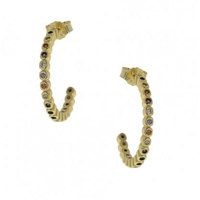 Women's Hoop Earrings Colorful Zircons Silver 925-Gold Plating 8A-SC190-3O Prince