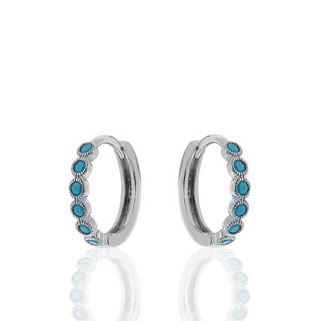 Women's Hoop Earrings Turquoise Silver 925-Rhodium Plating 8TA-SC014-1Q Prince