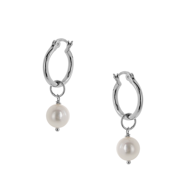 Women's Earrings Hoops Silver 925-Pearl  9H-SC010-1  Prince