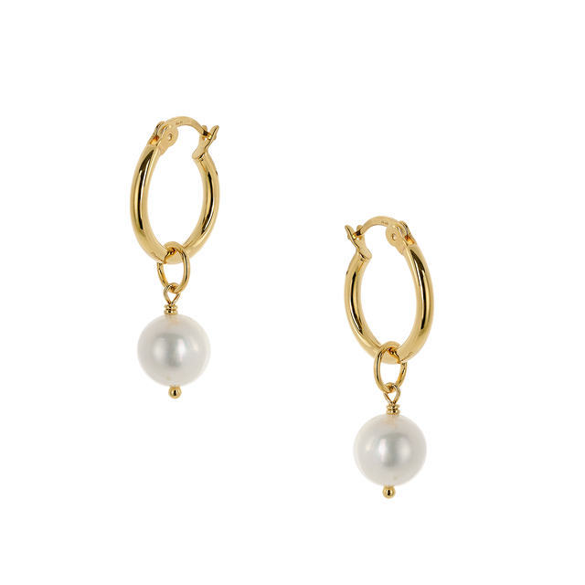 Women's Earrings Hoops Silver 925 Gold Plated-Pearl  9H-SC010-3  Prince