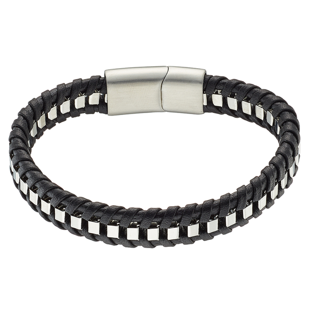 Ανδρικό Βραχιόλι Μαύρο Δέρμα-Ατσάλι N-00561 Artcollection