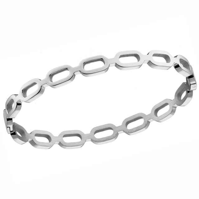 Women;s Bangle Oval Big Links Glossy Bracelet Steel 316L N-00999 Artcollection