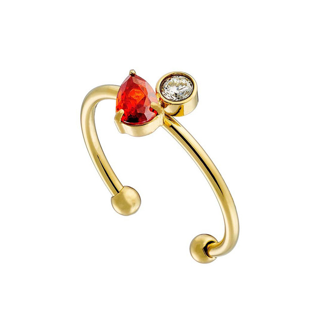 Women's Ring Red And White Zircons Steel 316L Gold IP N-02535  Artcollection