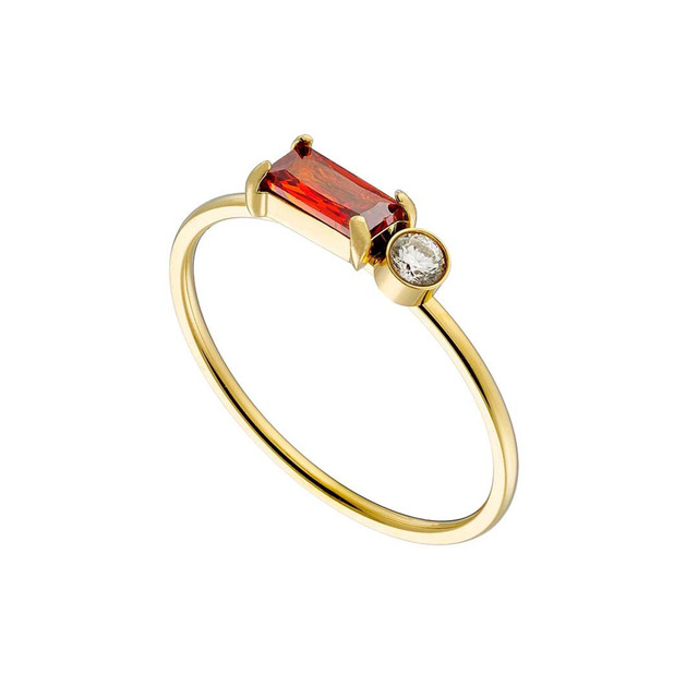 Women's Ring Red And White Zircons Steel 316L Gold IP N-02538  Artcollection