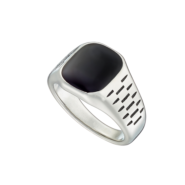Men's Ring Parallelogram Black Onyx Steel 316L N-03827 Artcollection