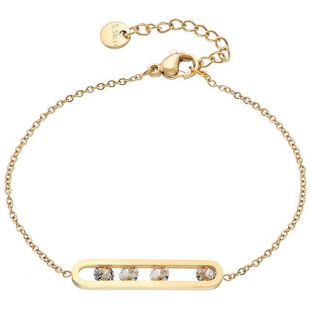 Women's Bracelet Bar With White Zircons Steel 316L B-01067 Artcollection