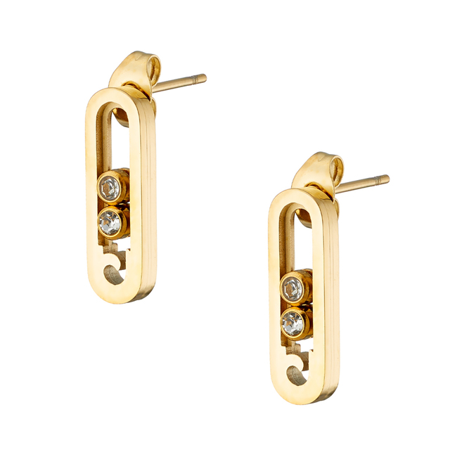 Women's Stud Earrings - White Crystals 316L Steel N-02351 Artcollection