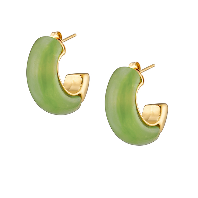 Women's Hoop Earrings With Colored Stone Steel Gold IP N-02361 Artcollection