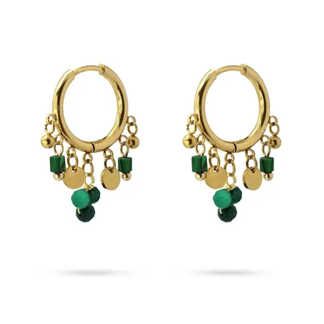 Women's Hoop Earrings Mediterranean Steel-Gold Plated With Semi-Precious Stones CPE395 Anartxy