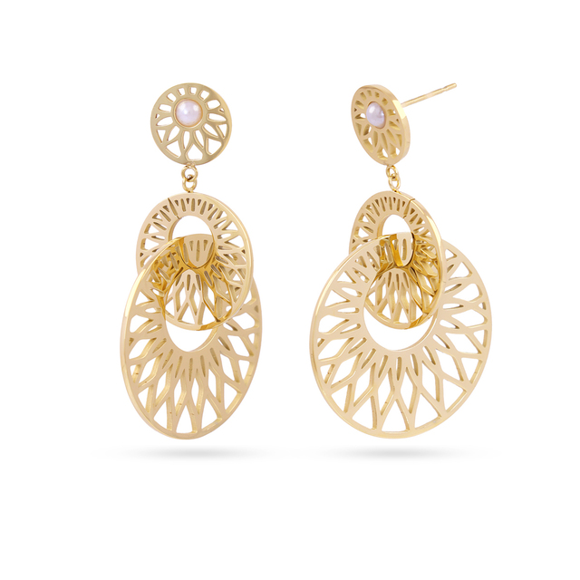 Women's Long Earrings Senses Hover DPE255D Surgical Steel 316L Gold Plated IP-White Pearl Anartxy