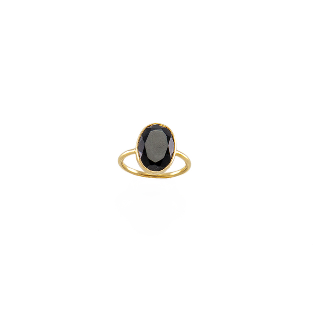 Women's Ring Black Onyx Silver 925-Gold Plated KRAMA JEWELS KD0204