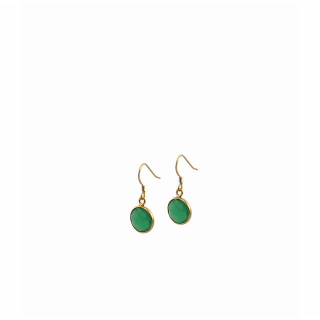 Women's Earrings  KRAMA JEWELS Silver 925-Gold Plated Round Briole Green Agate KS00306